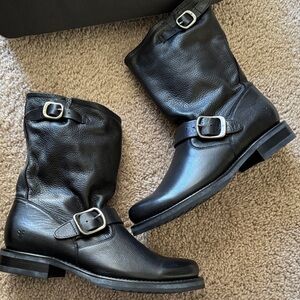 Frye Black Leather Heeled Boots